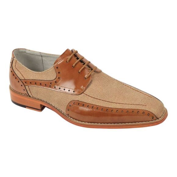 GIOVANNI MEN'S "SIMON" TAN  LEATHER AND CANVAS DRESS SHOE. SIMON - Picture 2 of 2